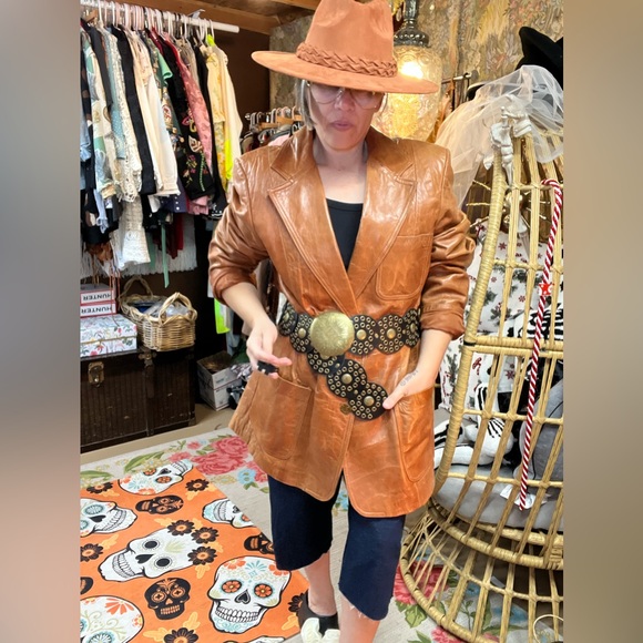 Vintage Baracuta 100% Leather Size Mens 46 Butterscotch Boxy Blazer - Picture 3 of 6